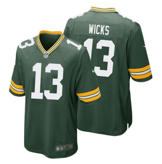 Men's Green Bay Packers #13 Dontayvion Wicks Green Stitched Game Jersey Men's Green Bay Packers #13 Dontayvion Wicks Green Stitched Game Jersey